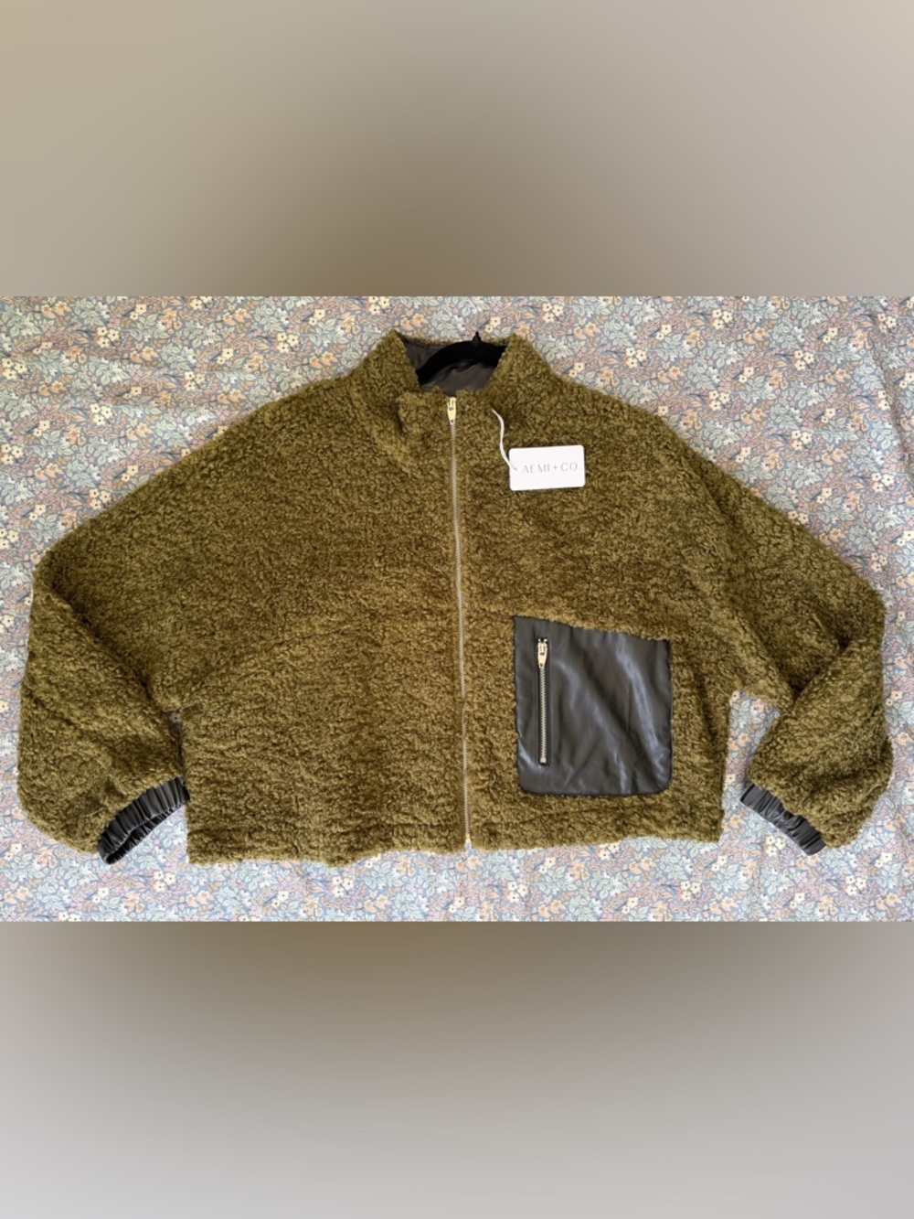 AEMI+CO Olive Green Sherpa Zip Jacket